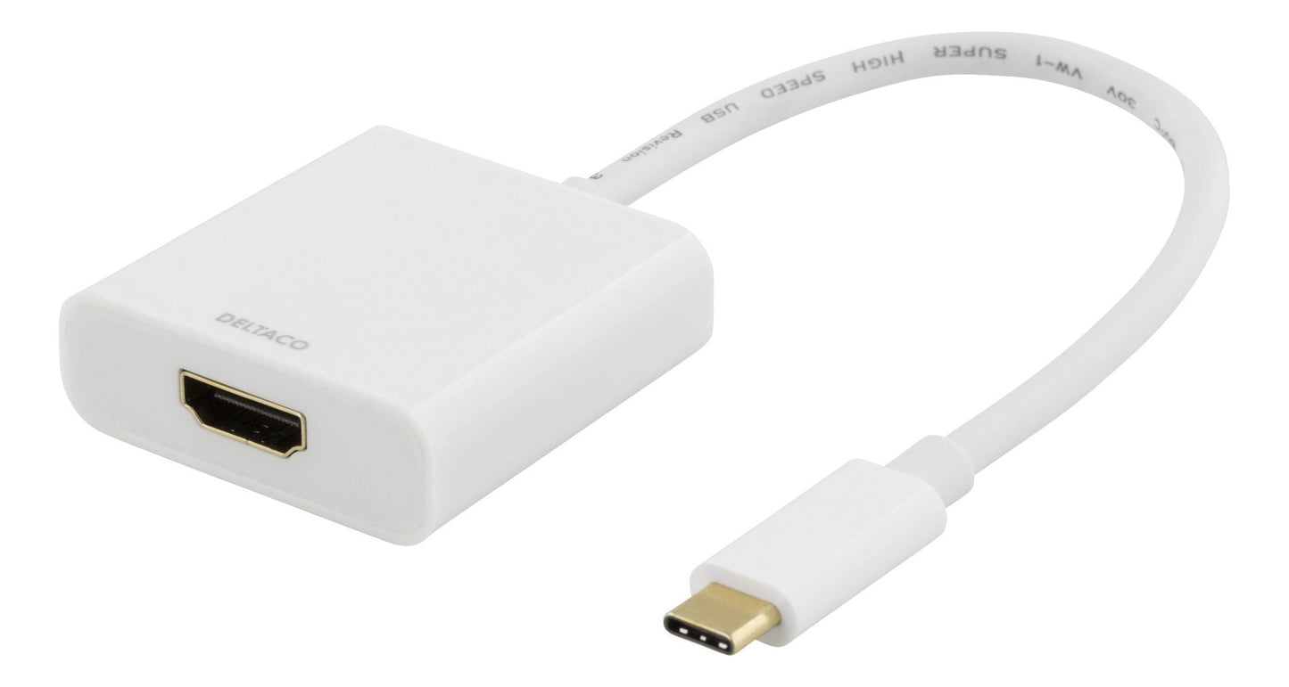 DELTACO USBC-HDMI7 USB-C naar HDMI adapter - UltraHD 4K 30Hz - Wit