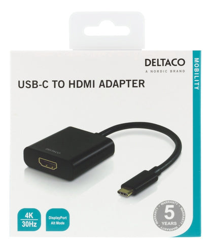 DELTACO USBC-HDMI8 USB-C naar HDMI adapter - UltraHD 4K 30Hz - Zwart