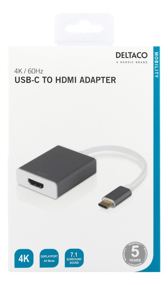 DELTACO USBC-HDMI9 USB-C naar HDMI adapter - 4K 60Hz - DisplayPort Alt Mode - 7.1 Surround Sound