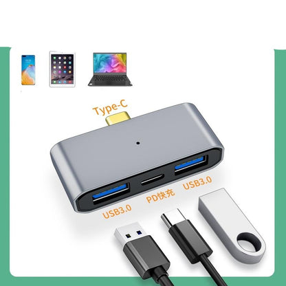 NÖRDIC USBC-HUB12 USB-A naar USB-C Hub - 1xUSB-C PD, 2xUSB-A 5Gbps - Grijs