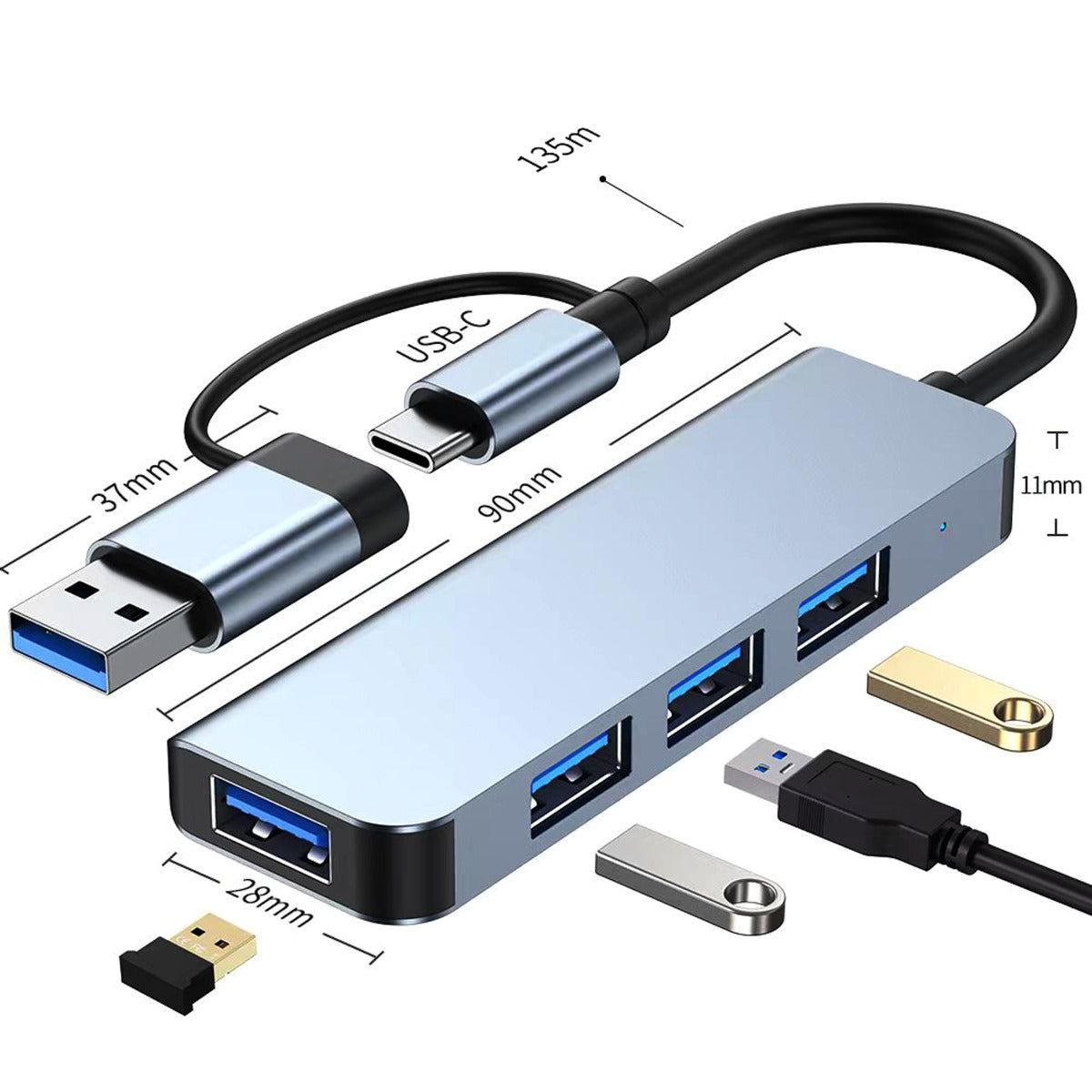 NÖRDIC USBC-HUB13 USB-C naar USB Hub - 4xUSB-A 3.0 - 5Gbps - Grijs