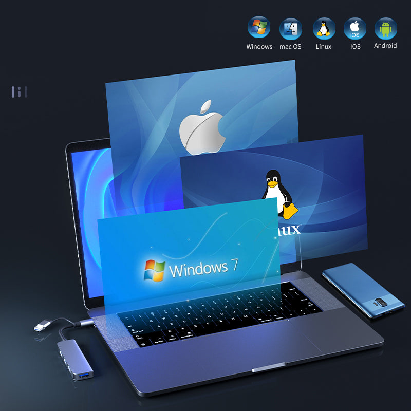 NÖRDIC USBC-HUB13 USB-C naar USB Hub - 4xUSB-A 3.0 - 5Gbps - Grijs