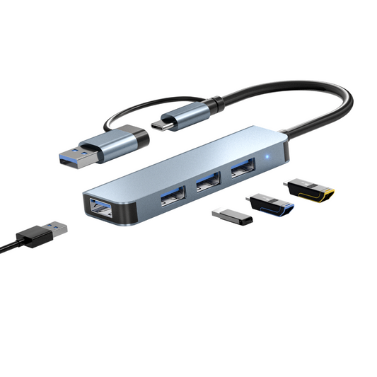 NÖRDIC USBC-HUB13 USB-C to USB Hub - 4xUSB-A 3.0 - 5Gbps - Gray