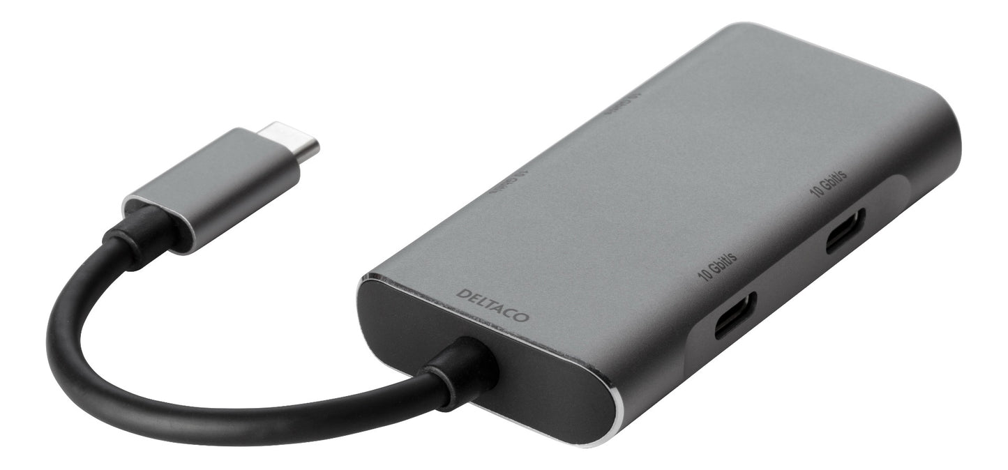 Deltaco USBC-HUB201 USB-C naar 2 x USB, 2x USB-C - 3.1 GEN 2 - Spacegray