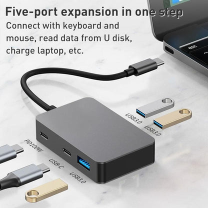 NÖRDIC USBC-HUB78 USB-C Hub - 3xUSB-A 3.1 - 5Gbps - 1xUSB-C, 480Mbps - 1xUSB-C, PD 90W - Grijs
