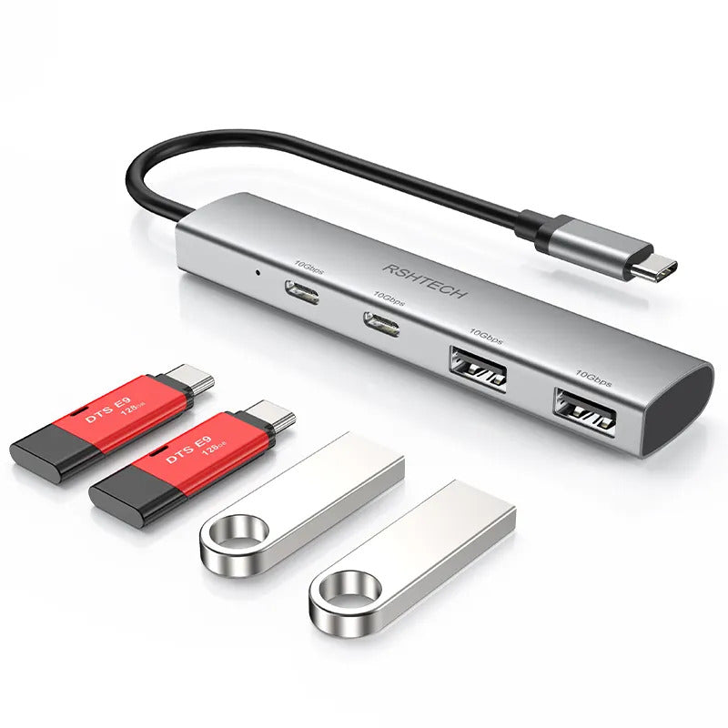 NÖRDIC USBC-HUB84 USB-C hub 1 naar 4 - 10Gbps - 2xUSB-A - USB 3.2 Gen 2 -  2xUSB-C - Space Grey
