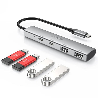 NÖRDIC USBC-HUB84 USB-C hub 1 naar 4 - 10Gbps - 2xUSB-A - USB 3.2 Gen 2 -  2xUSB-C - Space Grey
