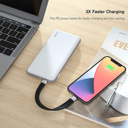 NÖRDIC - Platte USB-C naar Lightning kabel - 14cm - Snelladen - Power Delivery 18W - Chipset C94