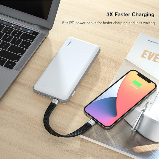 NÖRDIC - Platte USB-C naar Lightning kabel - 14cm - Snelladen - Power Delivery 18W - Chipset C94