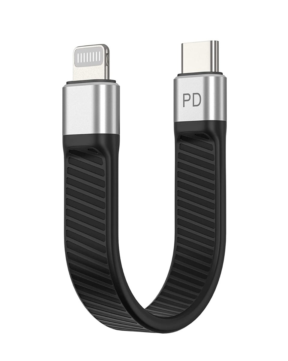 NÖRDIC - Platte USB-C naar Lightning kabel - 14cm - Snelladen - Power Delivery 18W - Chipset C94