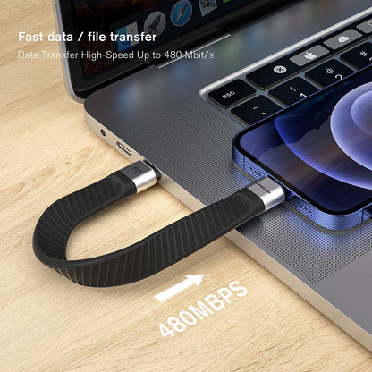 NÖRDIC - Platte USB-C naar Lightning kabel - 14cm - Snelladen - Power Delivery 18W - Chipset C94