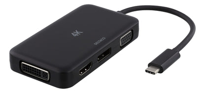 DELTACO USBC-MULTI USB-C adapter naar HDMI / DP / DVI / VGA - 4K - Zwart