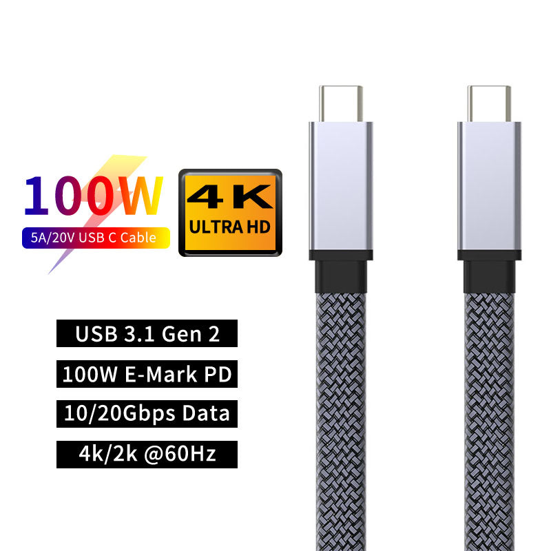 NÖRDIC USBC-N1405 USB-C naar USB-C kabel - USB3.2 Gen2 - PD100W - 10Gbps - 4K 60Hz - E-Marker - 50cm - Grijs