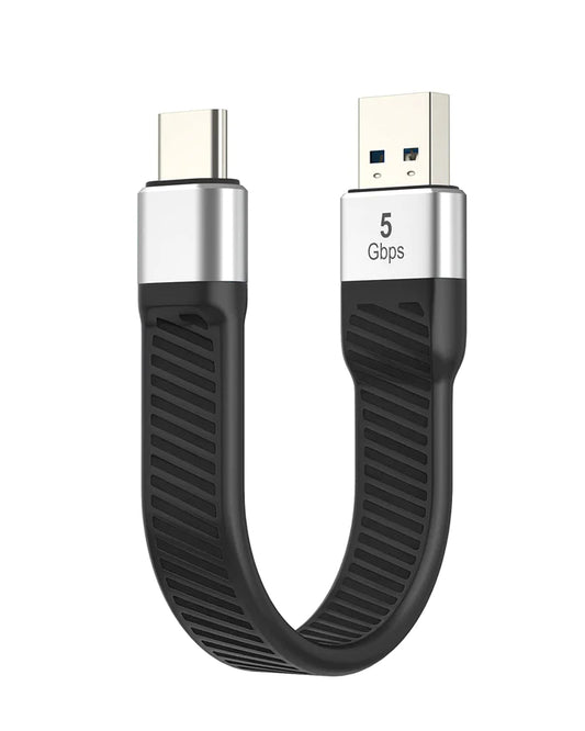 NÖRDIC USBC-N1048 - Platte USB-C 3.2 Gen1 naar USB-A Adapter - 5Gb/s Data - 3A Stroom - 15cm - Zwart