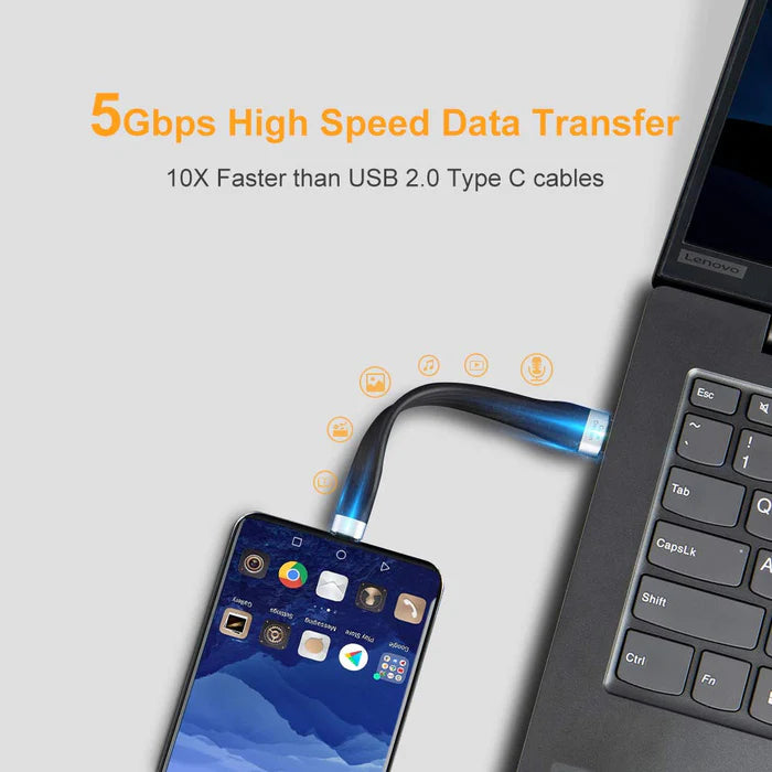 NÖRDIC USBC-N1048 - Platte USB-C 3.2 Gen1 naar USB-A Adapter - 5Gb/s Data - 3A Stroom - 15cm - Zwart