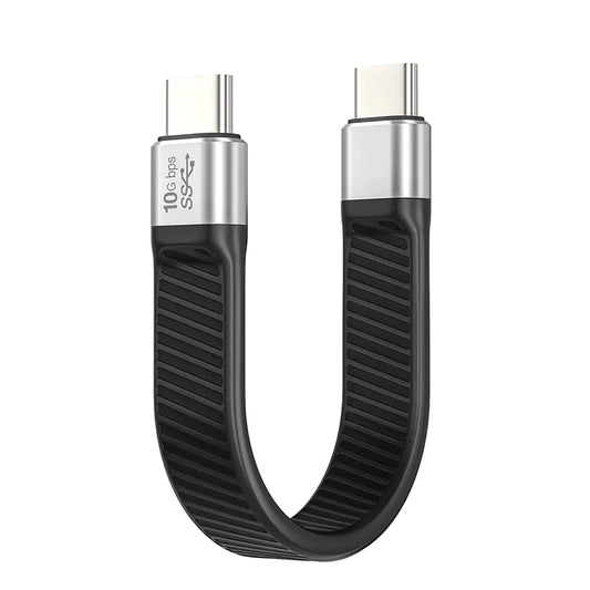NÖRDIC USBC-N1049 - Platte USB-C naar USB-C adapter - USB3.2 Gen2 - 10Gb/s Data - 5A, 100W Stroom - 15cm - Zwart