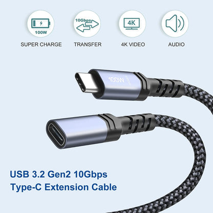 NÖRDIC USBC-N1153 - Nylon gevlochten USB-C verlengkabel 25cm - 100W Power Delivery - 4K60Hz video en Emarker - 10Gbps