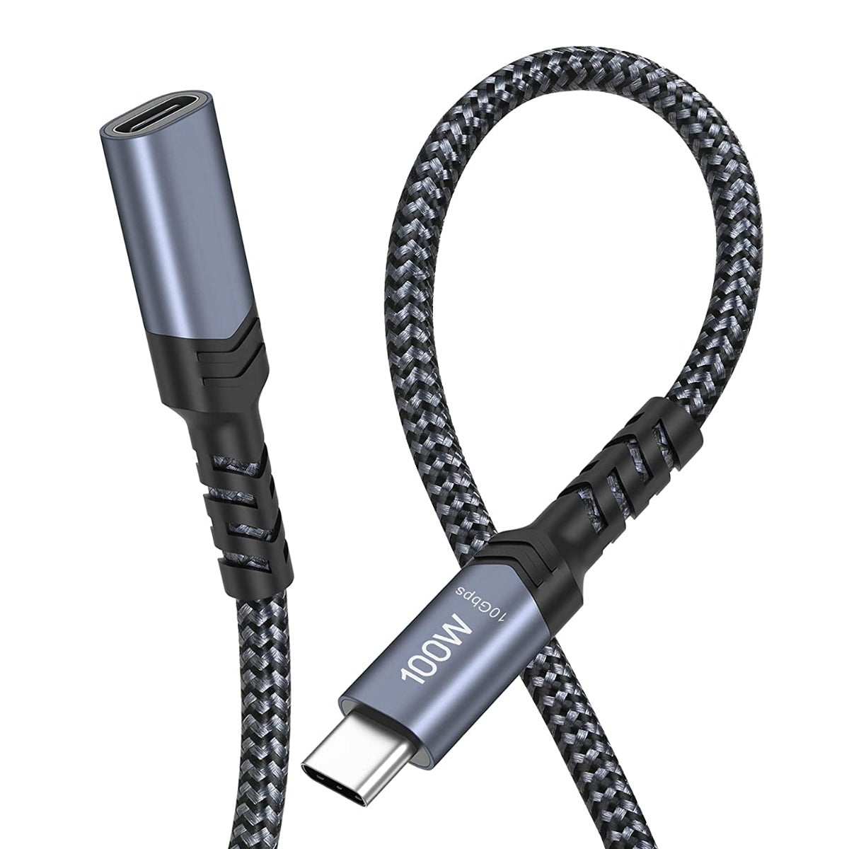 NÖRDIC USBC-N1156 - Nylon gevlochten USB-C verlengkabel - 100W Power Delivery - 4K60Hz video en Emarker - 10Gbps - 1m - Zwart