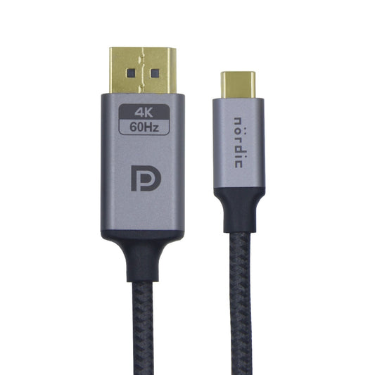NÖRDIC USBC-N1210, USB-C to DisplayPort cable, Ultra HD 4K 60Hz, 1 meter, Space gray