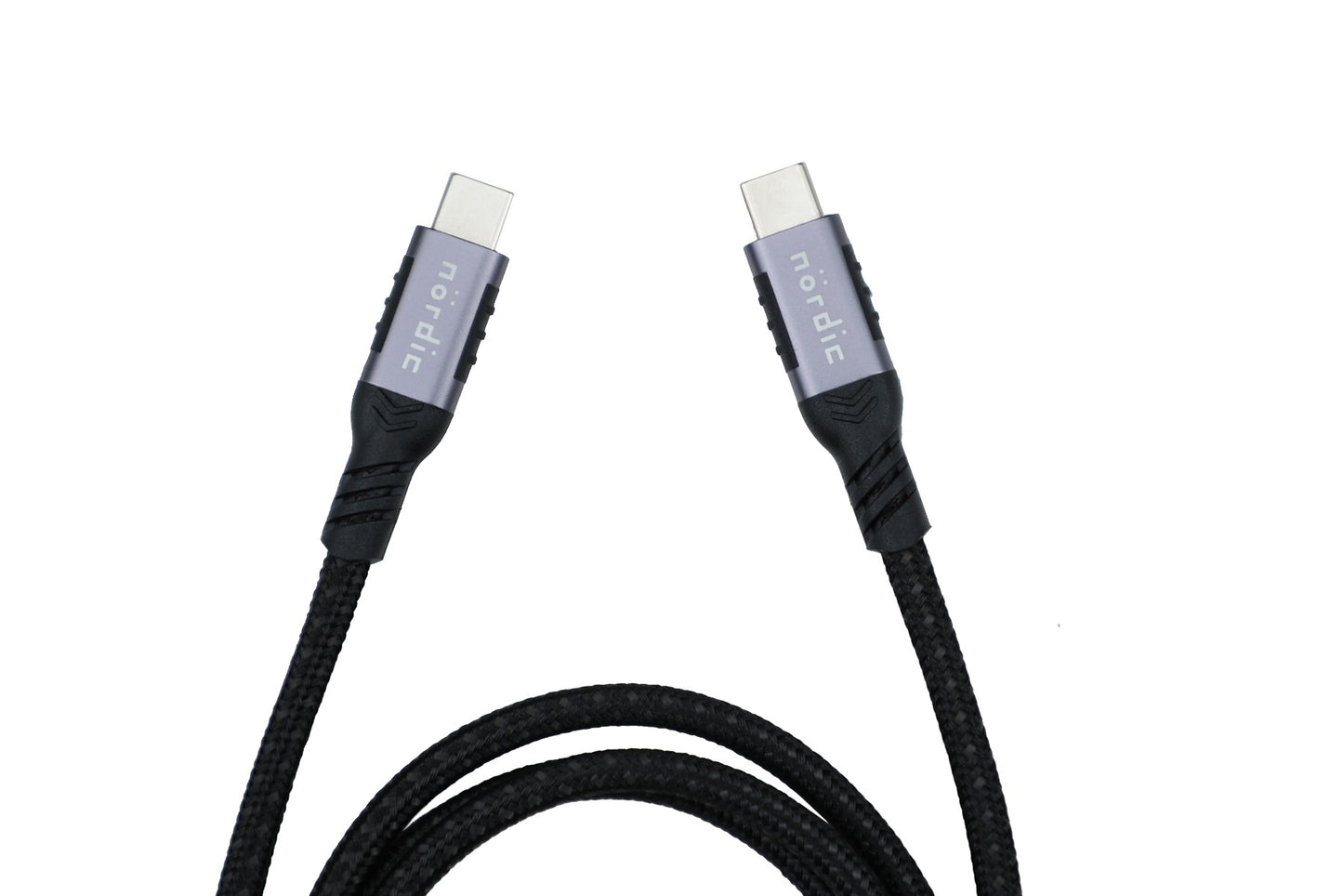 NÖRDIC USBC-N1263 USBC naar USBC kabel - USB3.2 -5Gbps Data - 60W Power Delivery - Nylondraad - 1.5m - Spacegrijs