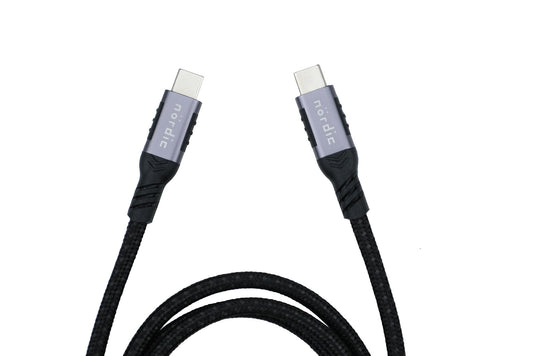 NÖRDIC USBC-N1263 USBC naar USBC kabel - USB3.2 -5Gbps Data - 60W Power Delivery - Nylondraad - 1.5m - Spacegrijs