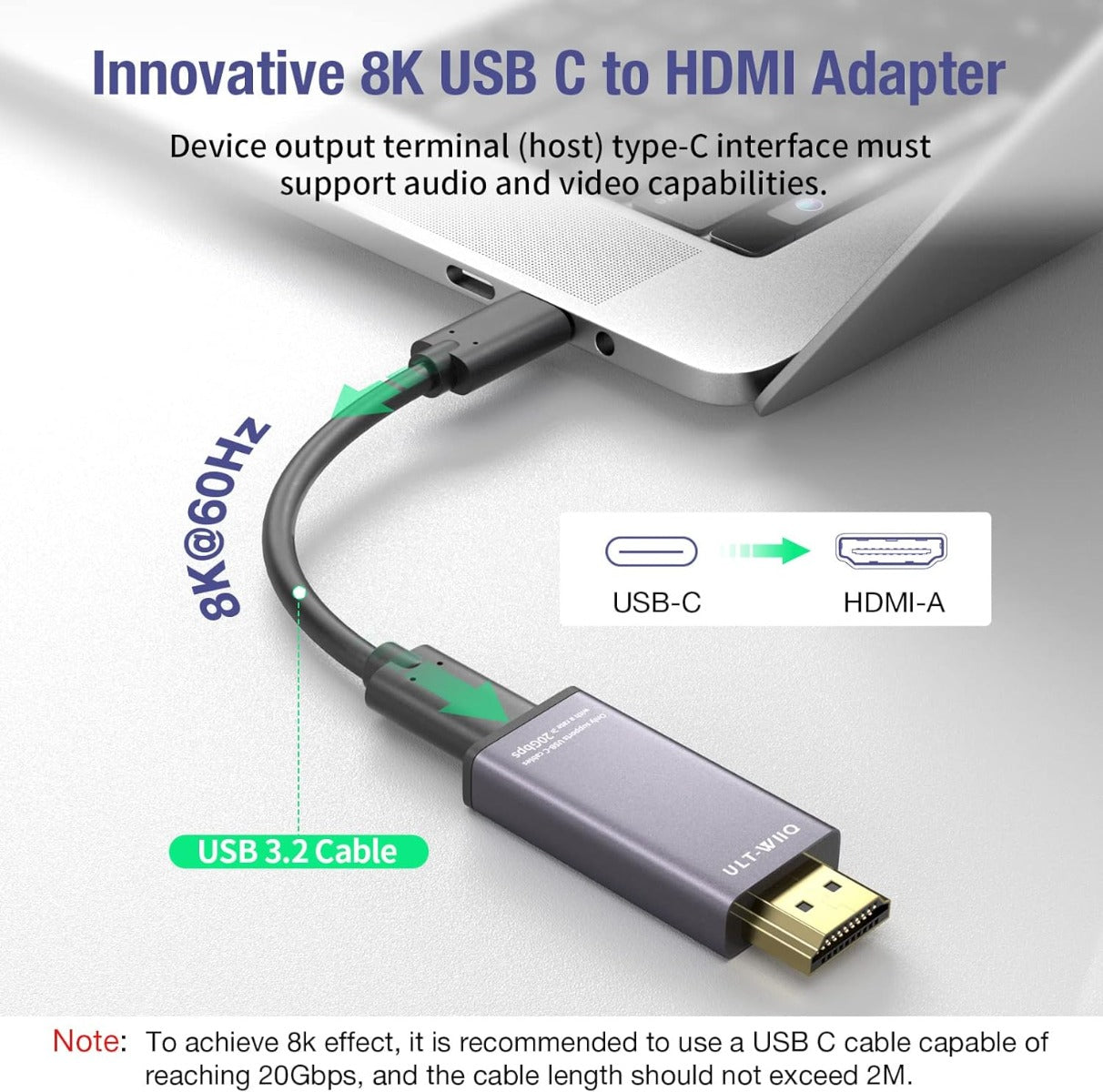NÖRDIC USBC-N1301 USB-C naar HDMI 2.1 Adapter - 8K60Hz - Thunderbolt 4 - Mat Grijs