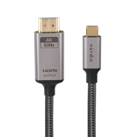 NÖRDIC USBC-N1315 USB-C naar HDMI kabel - 4K 60 Hz - HDCP1.4 en 2.2 - 1,5m - Space Gray