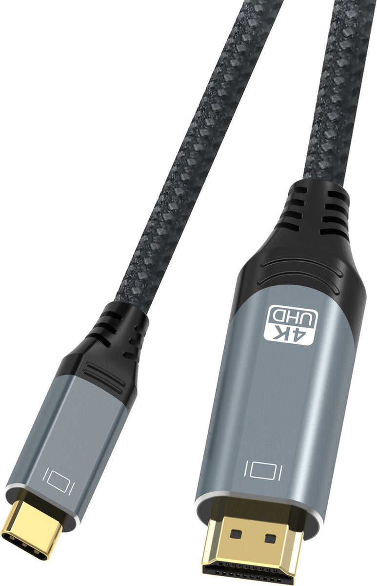 NÖRDIC USBC-N1305 USB-C naar HDMI Kabel - 4K60Hz - HDCP1.4 en 2.2 - Nylon gevlochten - 0,5m - Space Gray