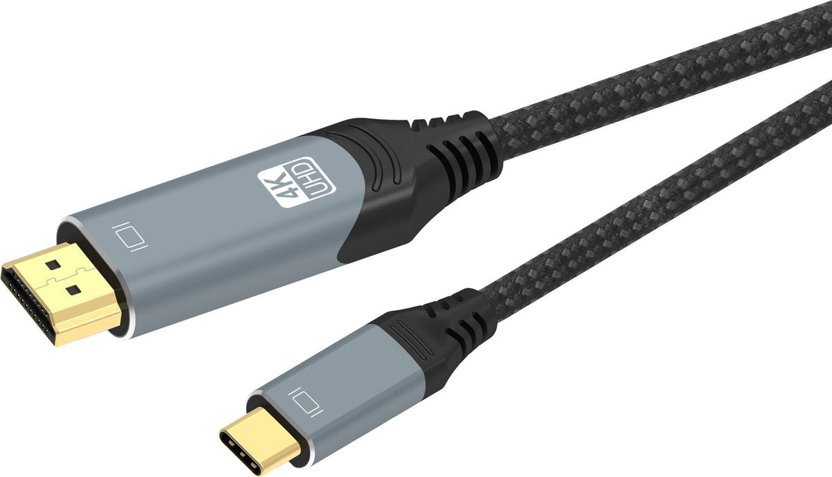 NÖRDIC USBC-N1305 USB-C naar HDMI Kabel - 4K60Hz - HDCP1.4 en 2.2 - Nylon gevlochten - 0,5m - Space Gray
