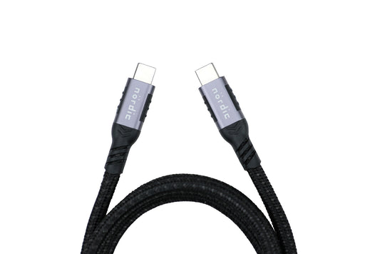 NÖRDIC USBC-N1375 USBC naar USBC snellader - USB3.2 Gen 2 Snellader met Emarker - 10Gbps Data - 100W Power Delivery - 3m - Spacegrijs