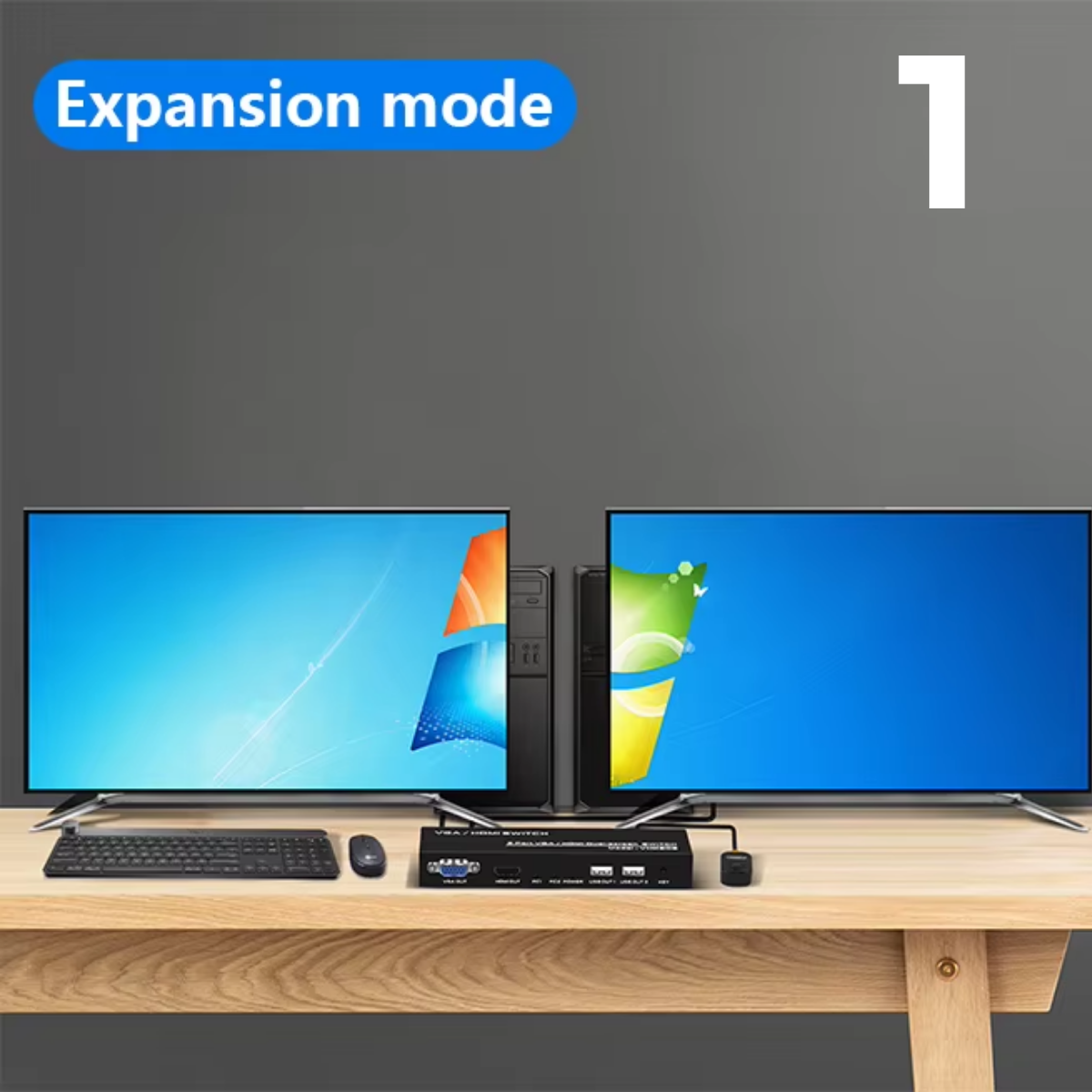 Delmark KVM Switch HDMI & VGA – Voor 2 PC's naar 2 Monitoren – Dual monitor schakelaar – Inclusief desktop switch knop & kabels