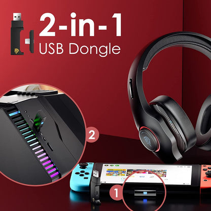 EasySMX VIP002W, Draadloze RGB Gaming Headset 2.4GHz, 7.1 Surround Sound, Deep Bass & Ruisonderdrukking