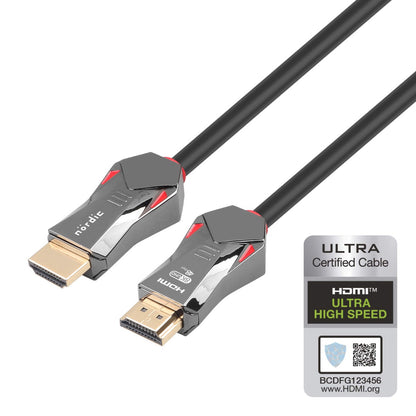 NÖRDIC HDMI-N1051B Certified HDMI cable - HDMI 2.1 - 8K 60Hz - 4K 120Hz - 48Gbps - Gold-plated connectors - 5m - Silver/Red