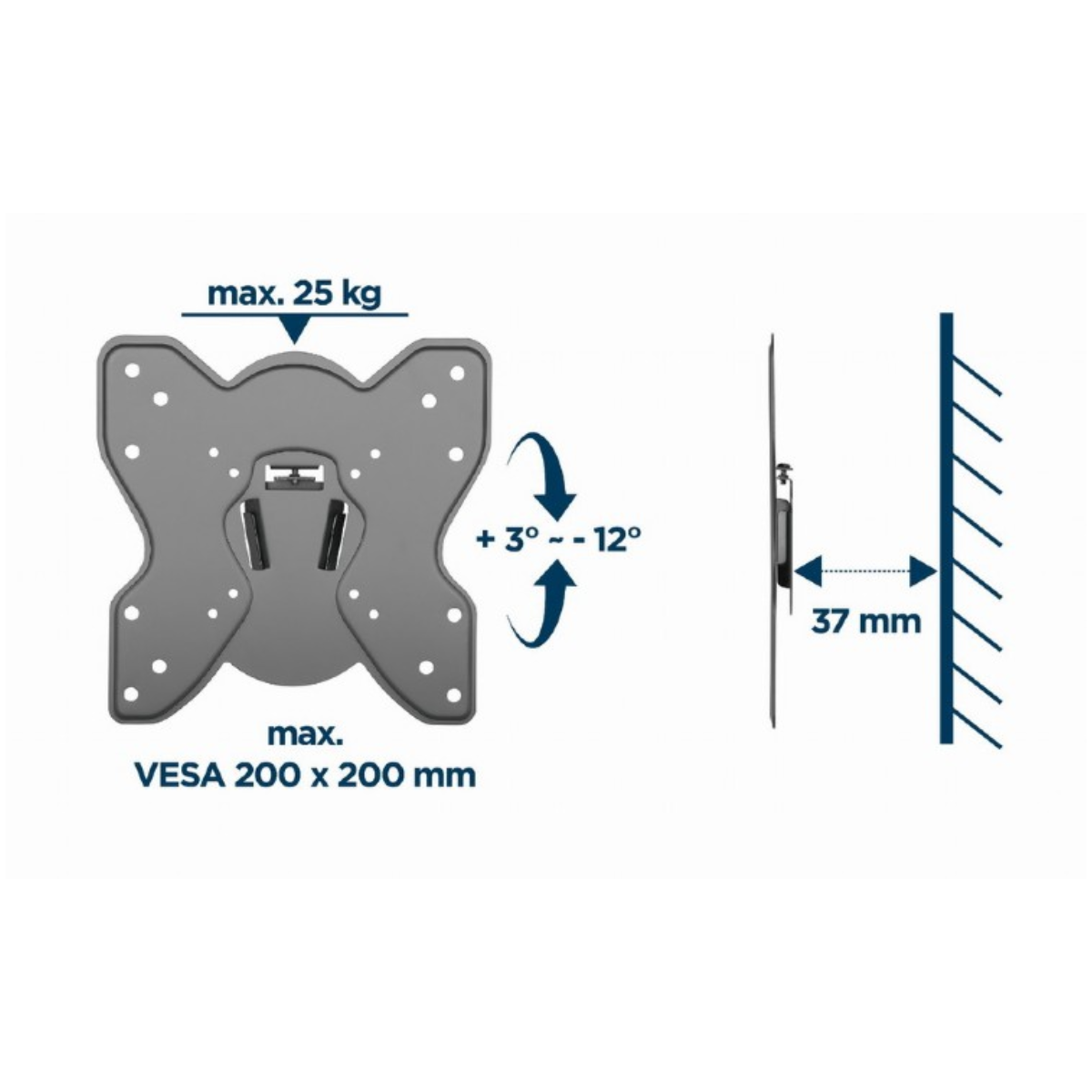 Gembird Kantelbare TV Muurbeugel - 23” - 42” inch - Max. 25 kg - Zwart